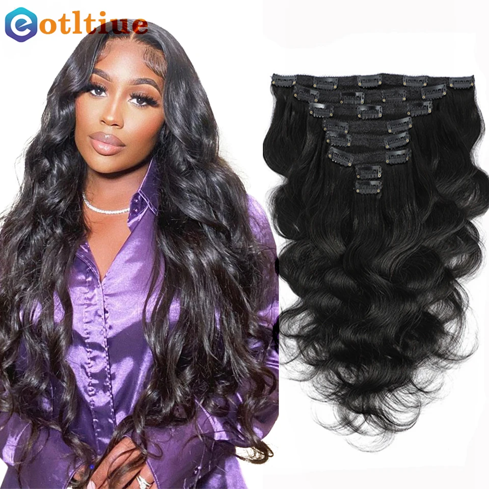 Long Inch Body Wave Clip In Hair Extensions Brazilian Human Hair Clip In 8 Pcs/Set Natural Black Clip Ins Remy Hair Extensions
