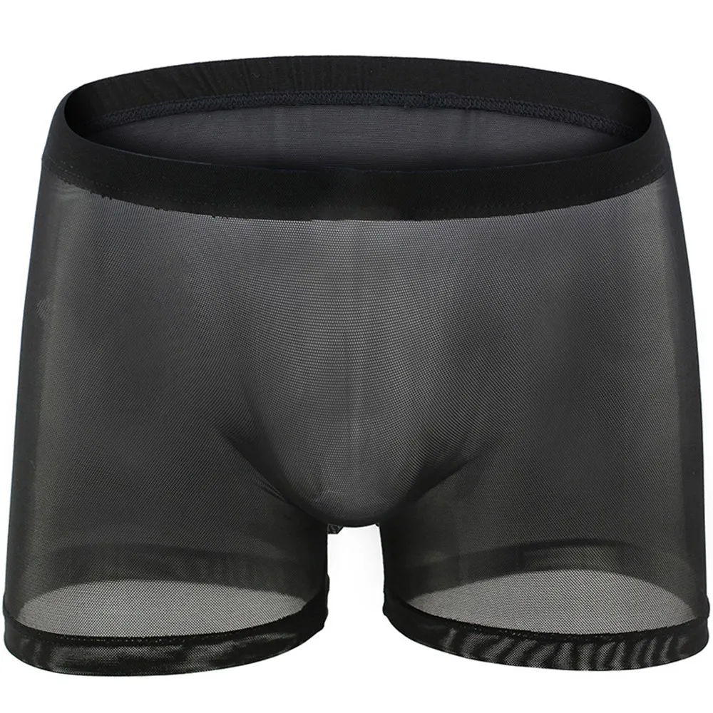 

Men's Ice Silk Thin Boxer Mesh Transparent Lingerie Shorts Sexy Fashion Pouch Breathable Traceless Solid Underpants Shorts
