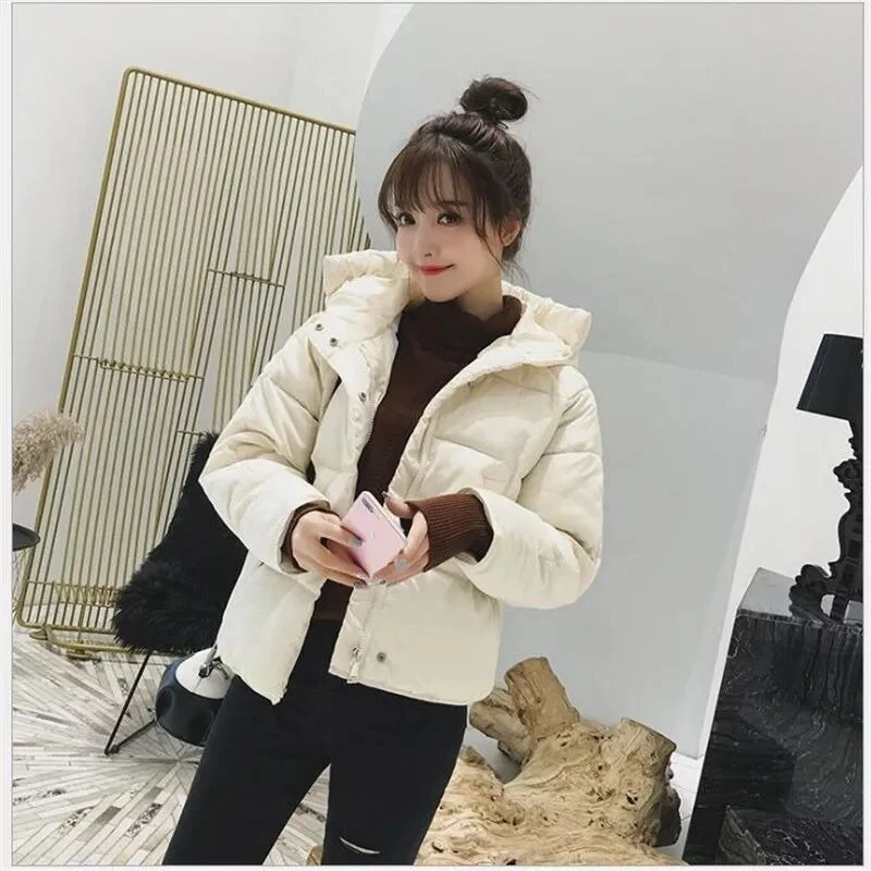 Women Hooded Long Sleeve Down Cotton Thick Jackets 2023 New Fashion Casual Short Parkas Warm Coat Female Wide-Waist Solid Jacket