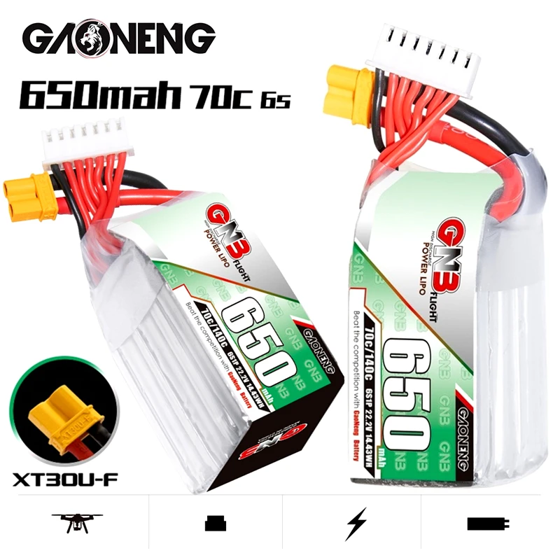 

GAONENG GNB 6S 22.2V 650mAh Lipo Battery 70C/140C For FPV Racing Drone RC Quadcopter Helicopter Parts 22.2V Battery With XT30