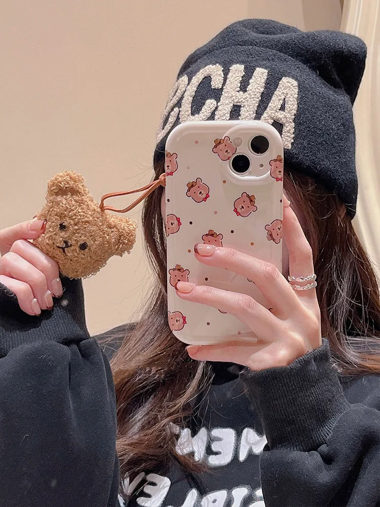 

Силиконовый защитный чехол для 14Pro, милый чехол, чехол с плюшевым медведем для IPhone 14 13 12 11 Pro Max 14Plus