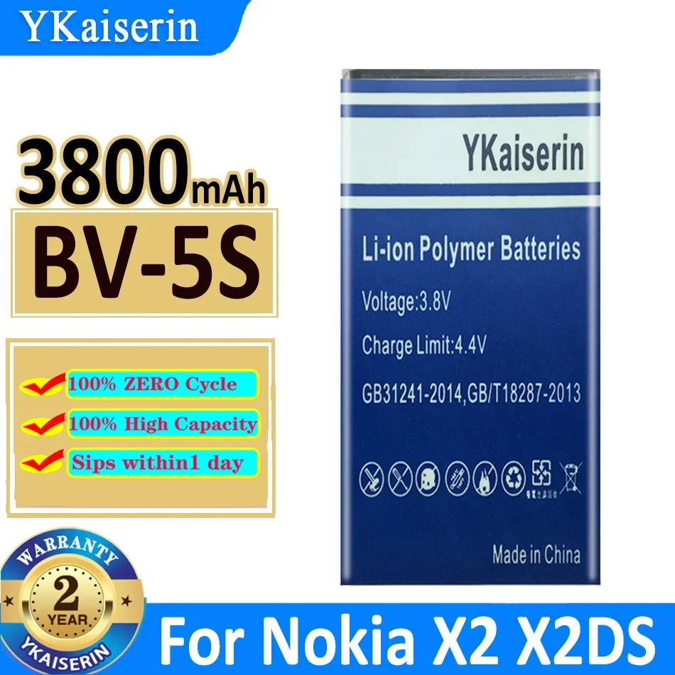 

3800mAh YKaiserin Battery BV-5S For Nokia X2 X2DS 1013 X+ X Plus XPlus BV5S Bateria