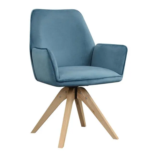 

Convenience Concepts Take a Seat Miranda Swivel Accent Chair, Blue Velvet/Natural Wood