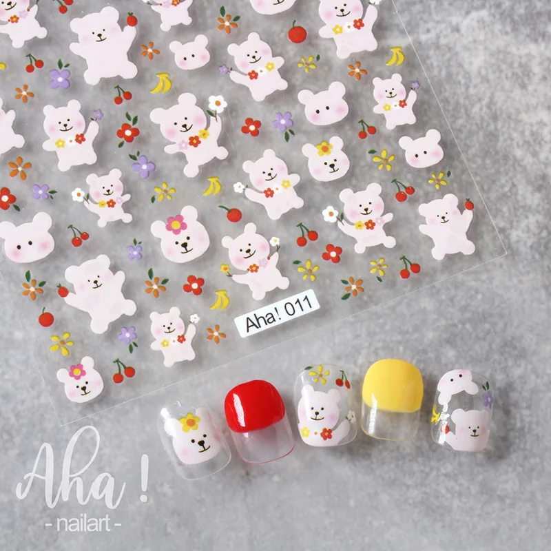 3D Cartoon Bear Nail Sticker Cute Rabbit Accesoires Panda Flower Art Decoration Japanese Anime stickers Drop Shipping |