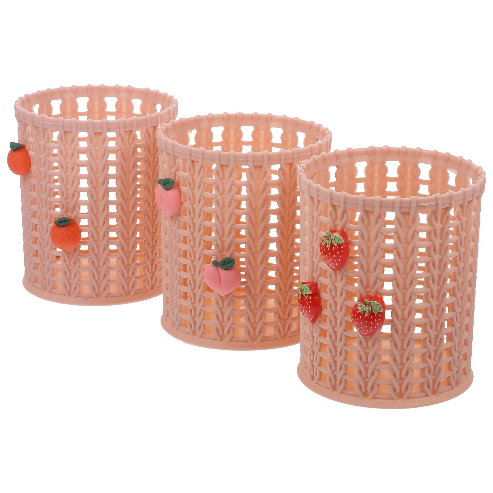 

3 Pcs Holder Brush Round Decorative Storage Baskets Desktop Lipstick Woven Makeup Penholder