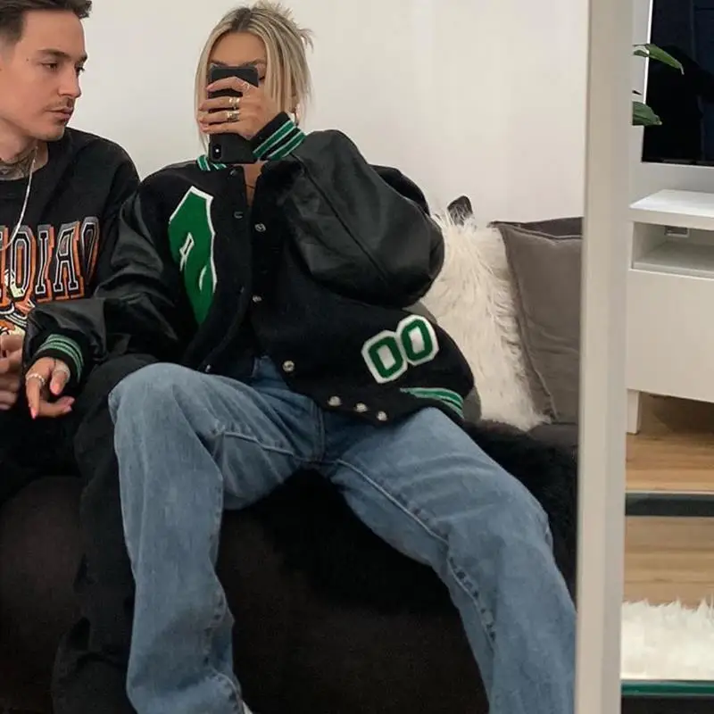 Women's Coats and Jackets High Street Hip Hop Baseball uniform Harajuku Street Casual Coat Y2K Loose Stitching Jacket Top Women