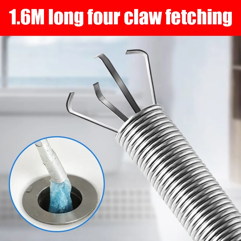 

1.6M Spring Pipe Dredging Tools, Bathroom Drain Sewer Dredge Device Hand Bending Pressure Sewers Clip Device Hair Cleaning Tool