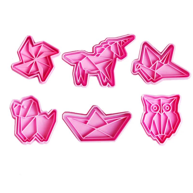 Cute Origami Baking Mold Paper Airplane Windmill Paper Boat Paper Crane Cookie Embosser Mold Plastic Fondant Biscuit Cutter Set images - 6