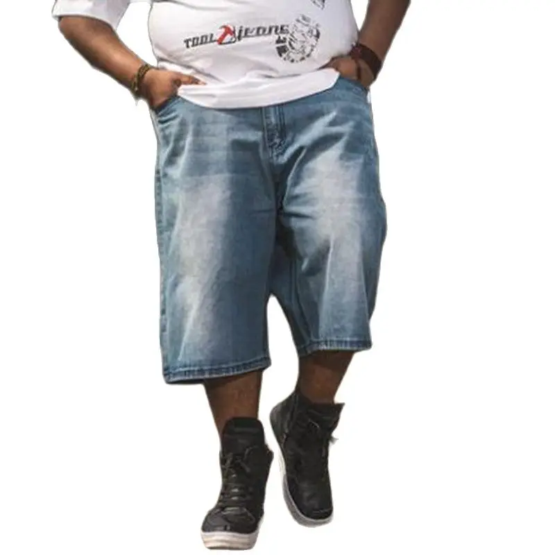 

Мужские Свободные мешковатые джинсовые шорты, модная уличная одежда в стиле хип-хоп, Длинные мужские синие шорты с карманами, большие размеры 44 46, 3/4