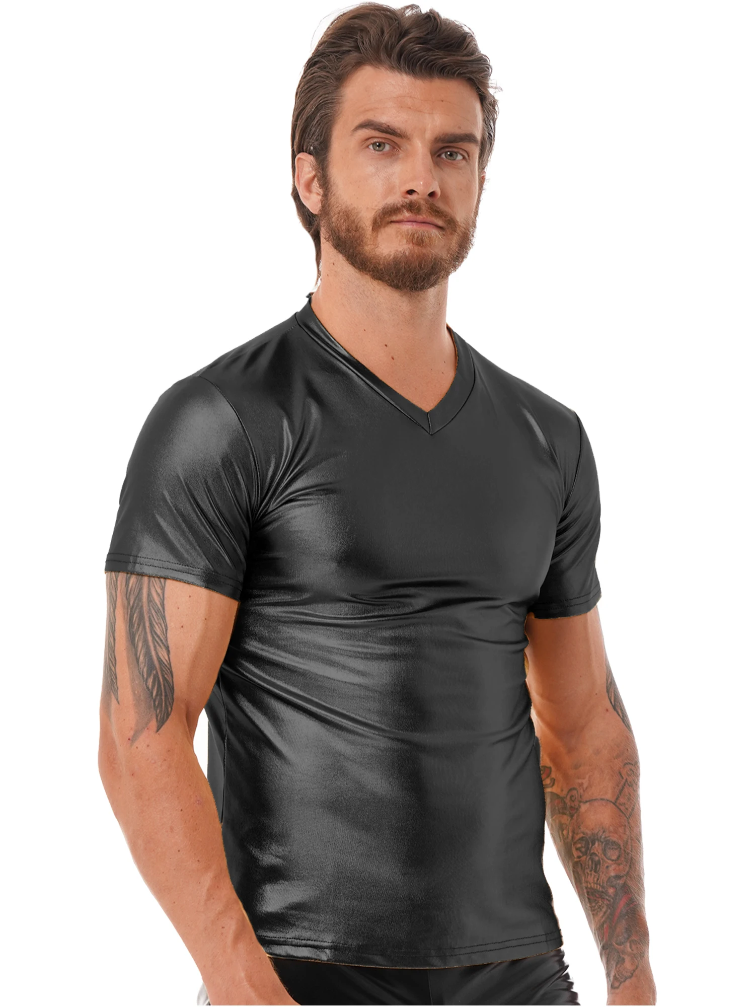 Мужская Блестящая футболка с коротким рукавом и V-образным вырезом | одежда