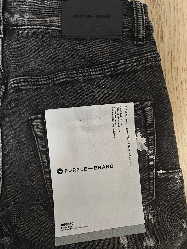 Purple Brand Low Rise Skinny Men Jean Black Dirty Vintage White Paint Purple Jeans