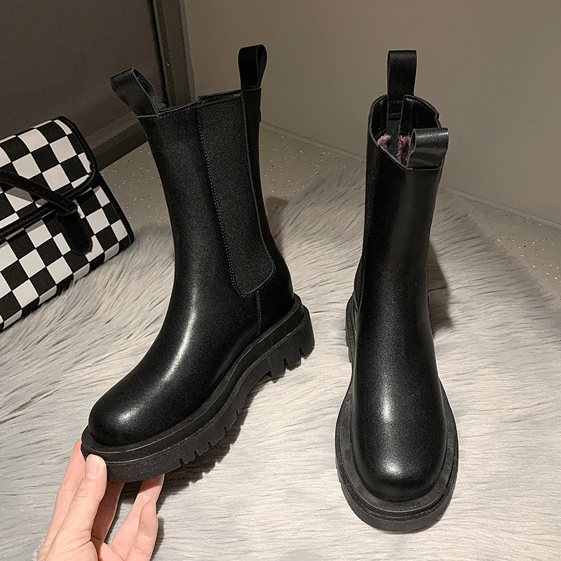 Women's Thick Sole Ankle Boots Women's Shoes Winter Designer Chelsea Boots Plus Fleece Thickening Women's Fashion Combat Boots