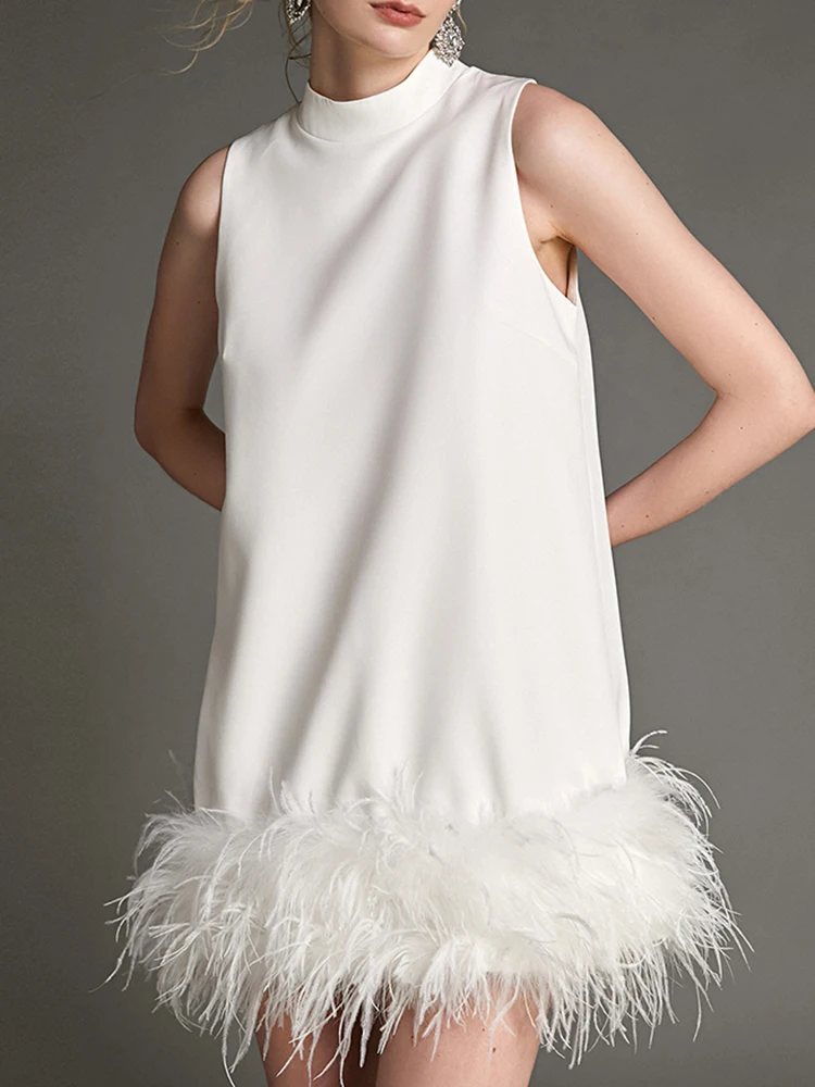 Женское платье с перьями GALCAUR однотонное элегантное мини-платье без рукавов