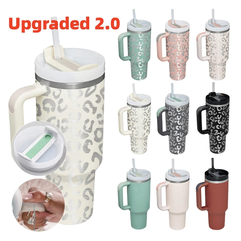 

40oz Straw Coffee Insulation Cup With Handle Portable Car Stainless Steel Water Bottle LargeCapacity Travel BPA Free Thermal Mu