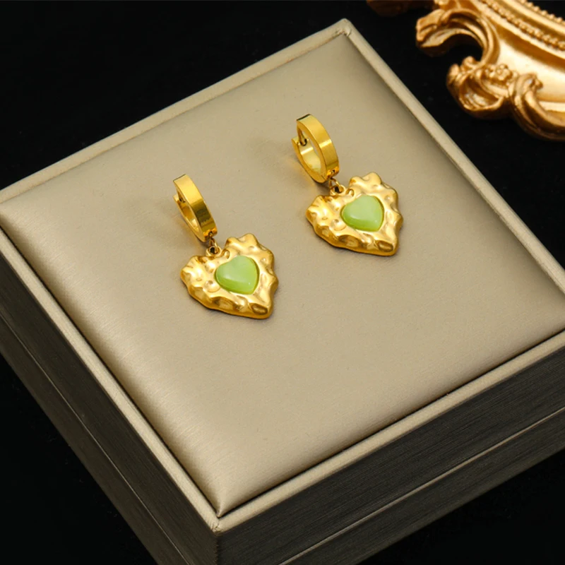 EILIECK 316L Stainless Steel Heart Stone Crystal Pearl Earrings For Women Girl Fashion New Waterproof Ear Jewelry Gift Party