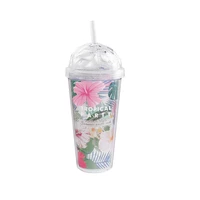 cute cup with lid and straw travel tumbler reusable plastic water bottle
