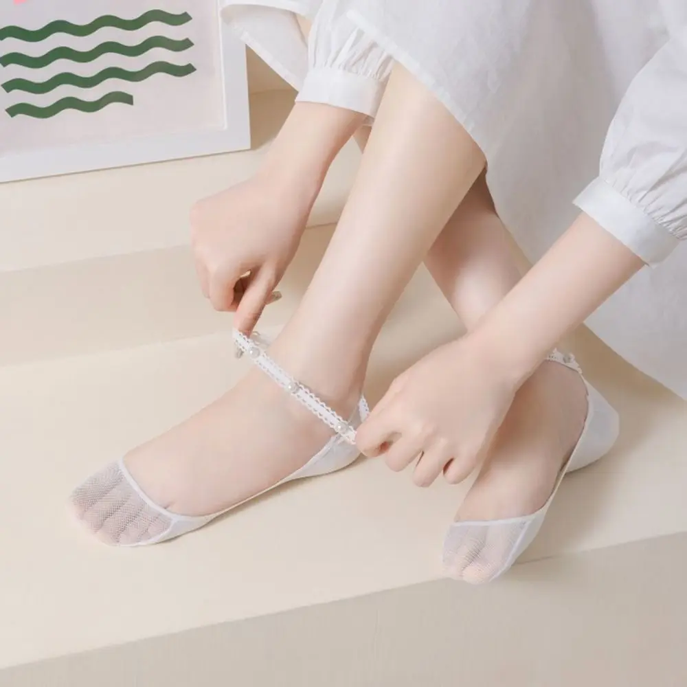 

Sweet Shallow Mouth Invisible For Girls Lolita Summer Pearl Ankle Socks Lace Boat Socks Women Socks Female Hosiery