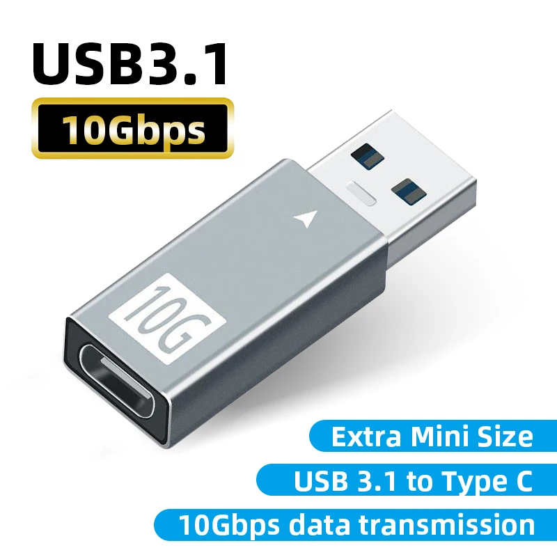 

10Gbps USB 3.1 Male to Type C Female Charging Data Adapter USB 3.1 Data Extension Converter for Computer PC Earphone Hard Drive