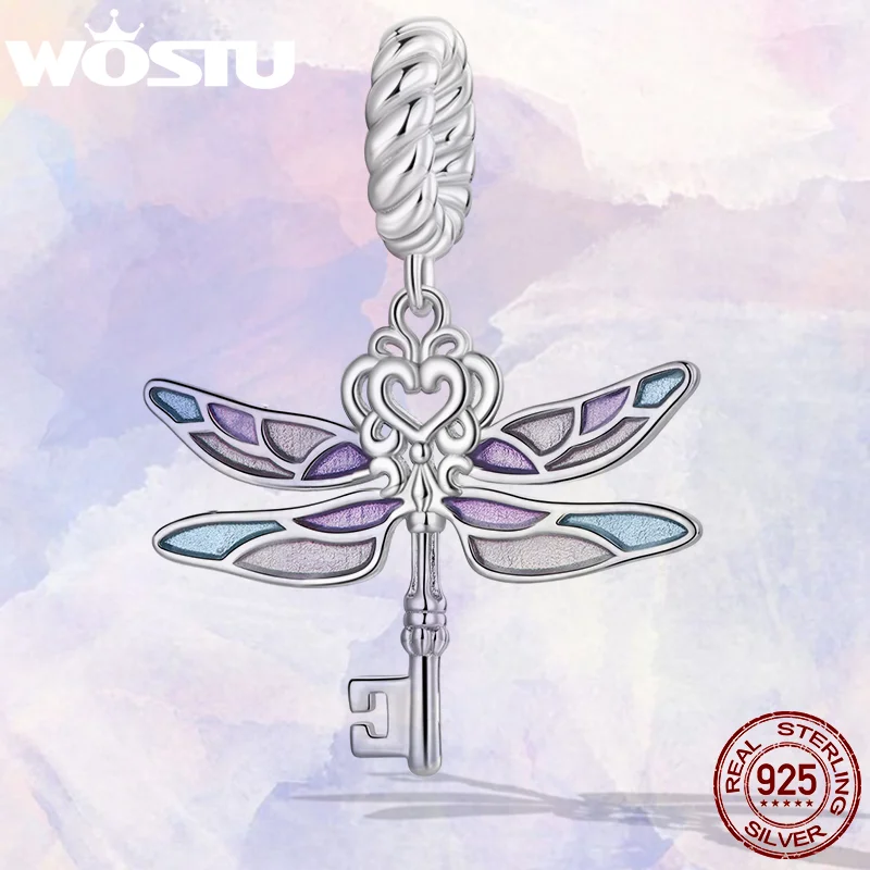 

WOSTU 925 Sterling Silver Rainbow Dragonfly Charms Beads For Women Fit Original Bracelet Key Pendants Necklace Jewelry Making