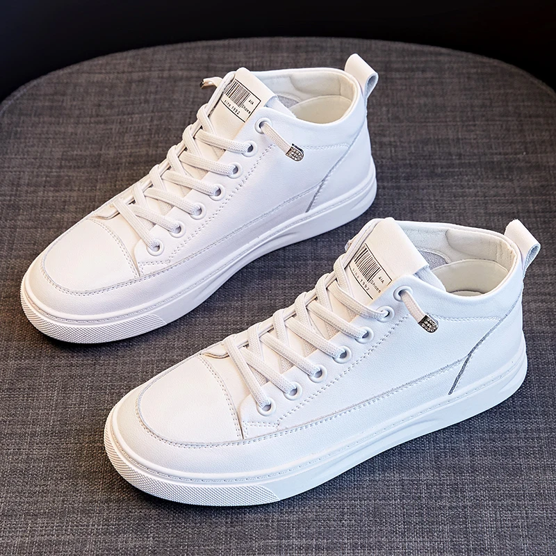 

2022 New Spring And Summer Genuine Leather High-Top Casual Shoes Women's Fashion Flat Shoes White Sports Shoes Ladies Sneakers