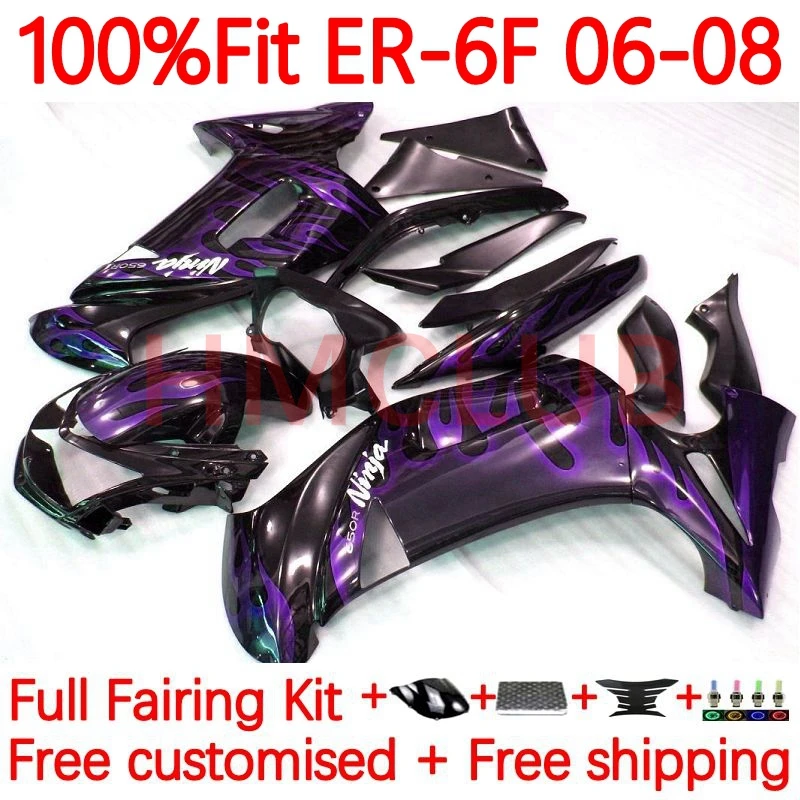 

Кузов для KAWASAKI NINJA 650R ER6 F 650 R ER-6F 06-08 ER6F 2006 2007 2008 ER 6F 06 07 08 обтекатель с фиолетовым пламенем 49No.32