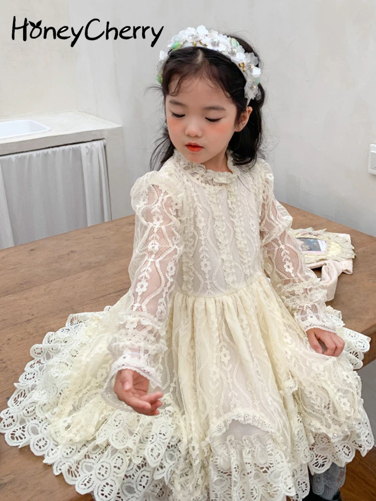 

HoneyCherry Girls' long-sleeved lace yarn princess dress children flower girl dresses for weddings baby girl clothing