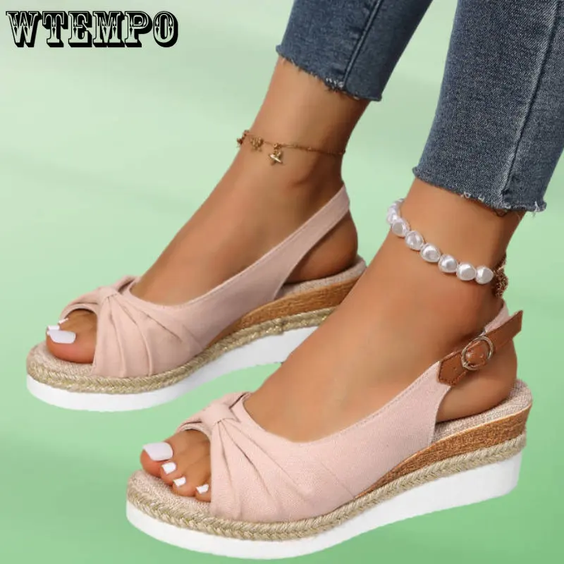 

WTEMPO Summer Fashion Buckle Peep Toe Women Sandals Wedges Comfort Lightweight High Heels Wear-resistant Sandals Dropshipping