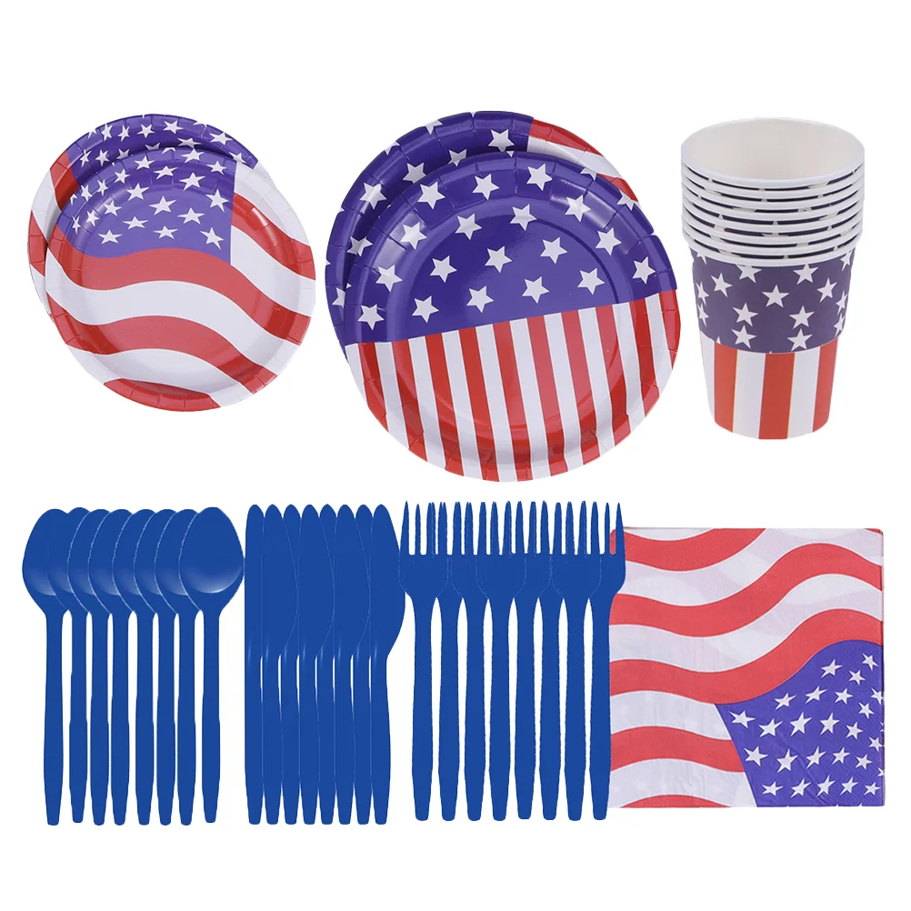 

Dinnerware Paper American Flag Decorative Straw Paper Plate Napkins Tableware for Birthday Party