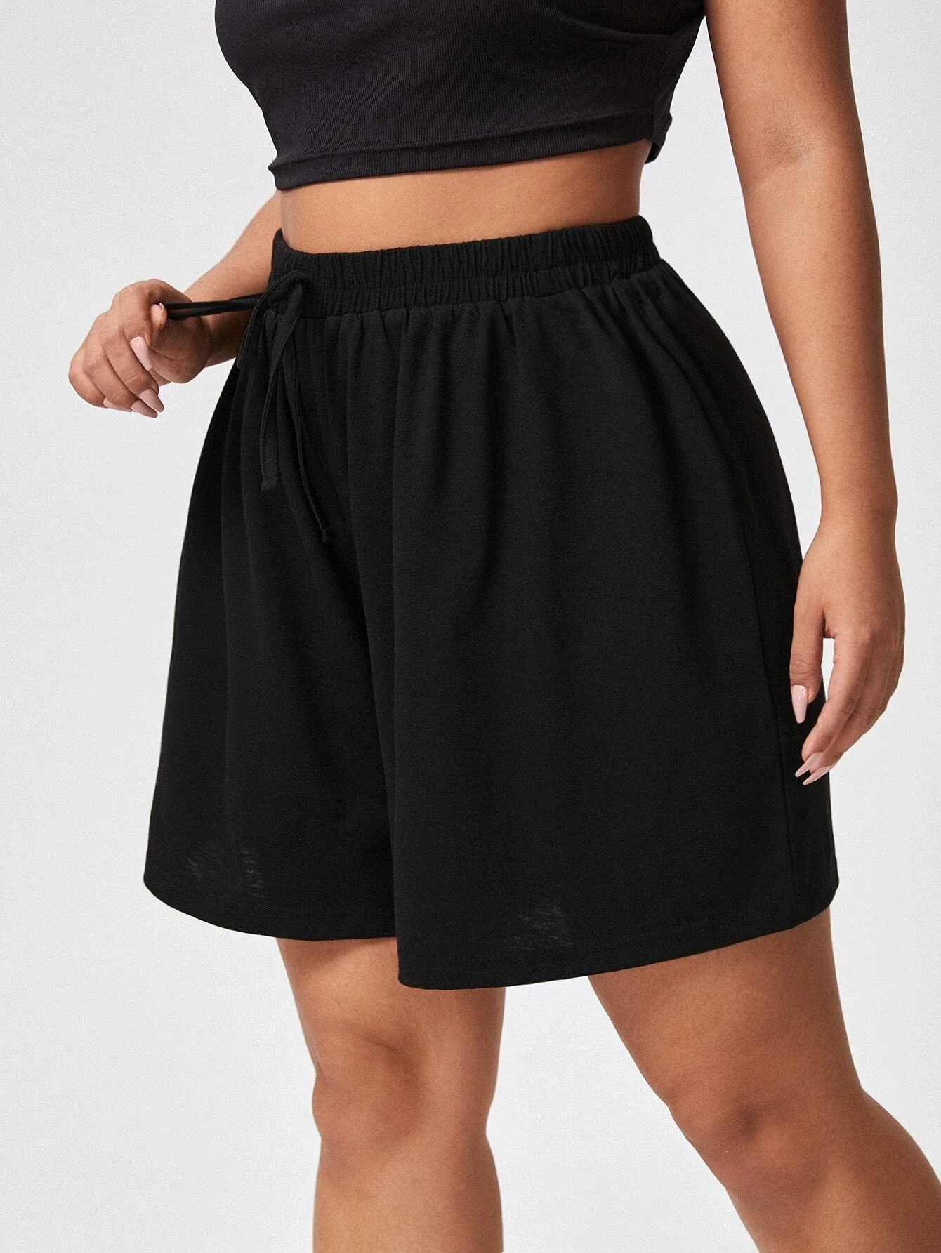 

Plus Knot Front Elastic Waist Track Shorts