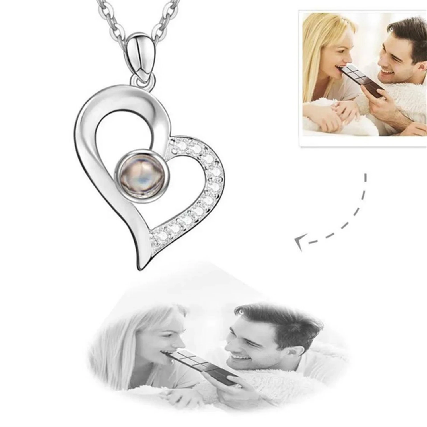 

Projection Necklace Heart Locket Necklace Gift for Her Valentines Personalized Photo Heart Pendant Mother's Day Women Jewelry