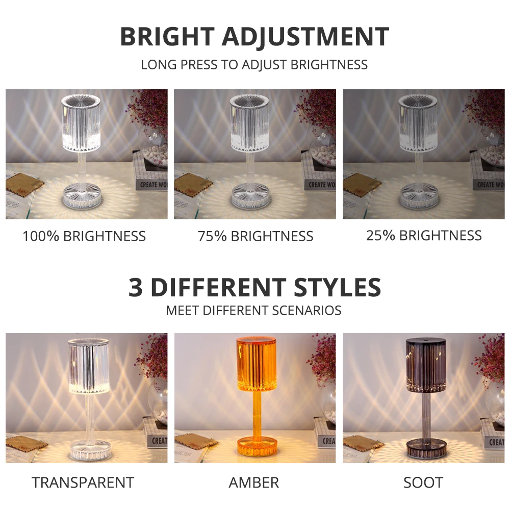 LED Crystal Projection Desk Lamp Rechargeable RGB Night Light Bedroom Bedside Atmosphere Light Gift Bar Restaurant Decoration enlarge