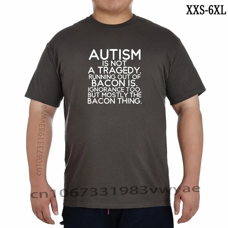 

Футболка для осмотра при аутизме, забавная тенниска в стиле хип-хоп, хлопковая майка для молодых людей, не трагедия, с надписью «No Bacon Is Funny»