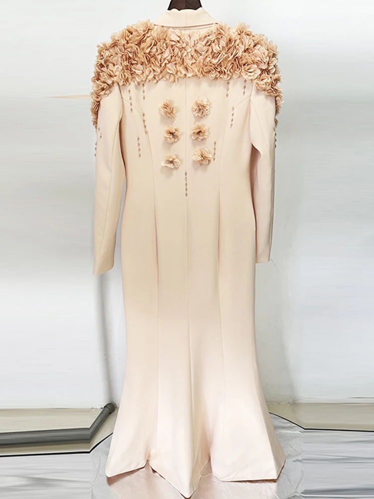 DEAT Элегантное платье с глубоким v-образным вырезом и 3D цветочной вышивкой