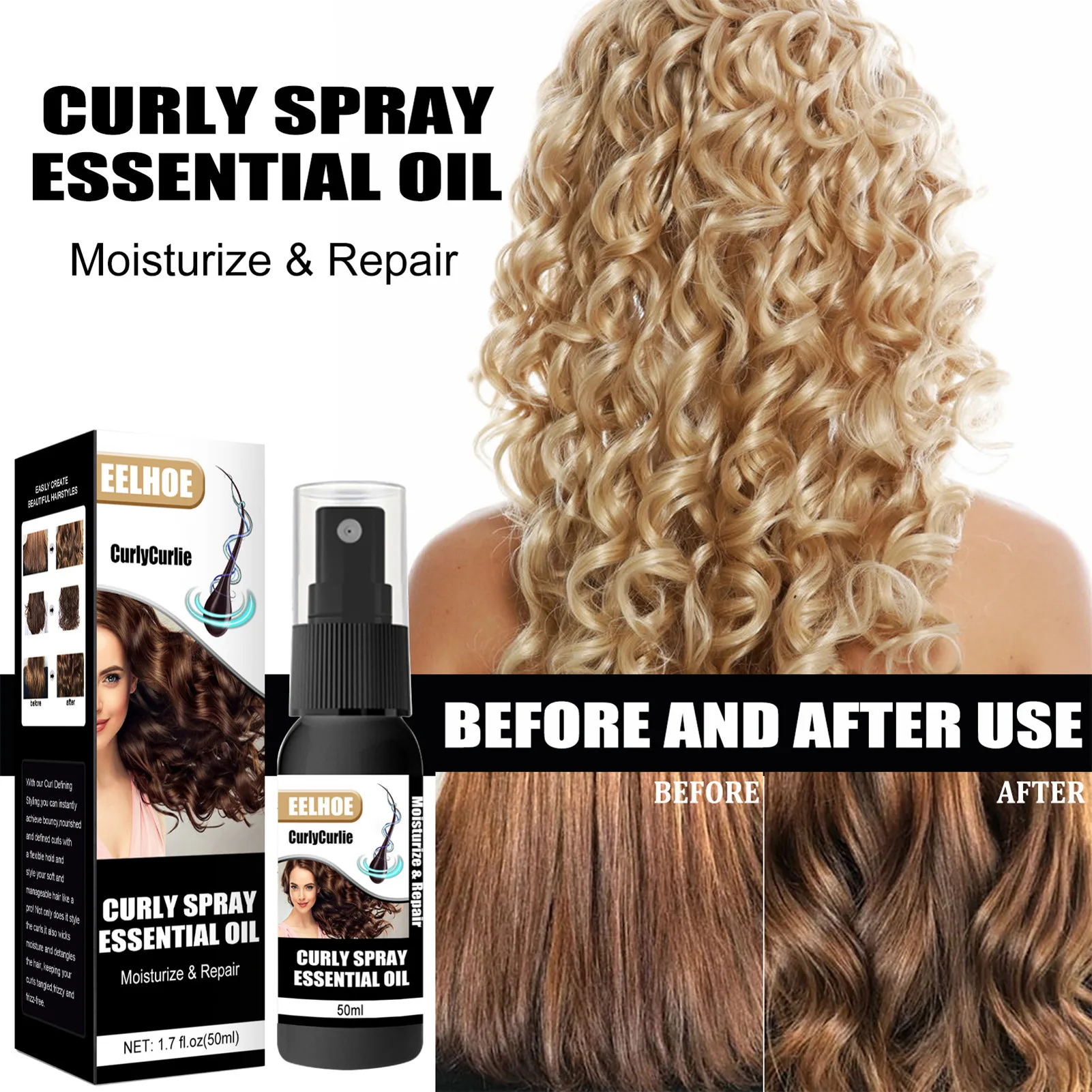 

50Ml Elastin Magic Hair Curly Setting Spray Styling Gel Moisturize Extra Volume Curls Hair Styling Strong Hair Styling Gel Tools
