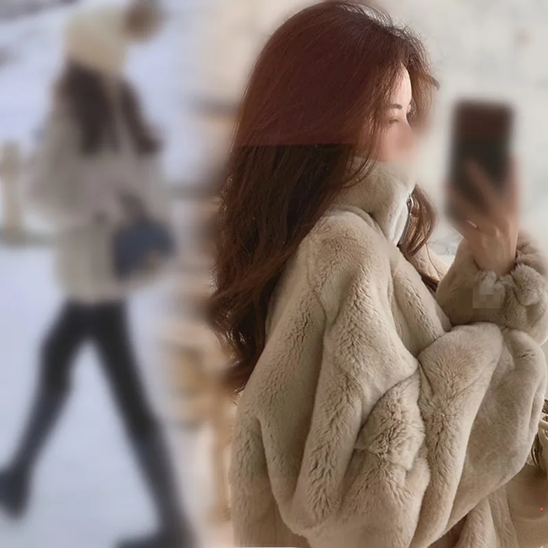 

Faux Fur Coat Women Thick Tops Winter Rabbit Hair Jackets Coat Women Warm Clothes Korean Lazy Style Parkas Soft Plush Outerwear