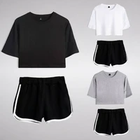 latest summer ladies casual sports suit beach jogging fashion short sleeve suit fashion navel short sleeve top shorts xs 2xl