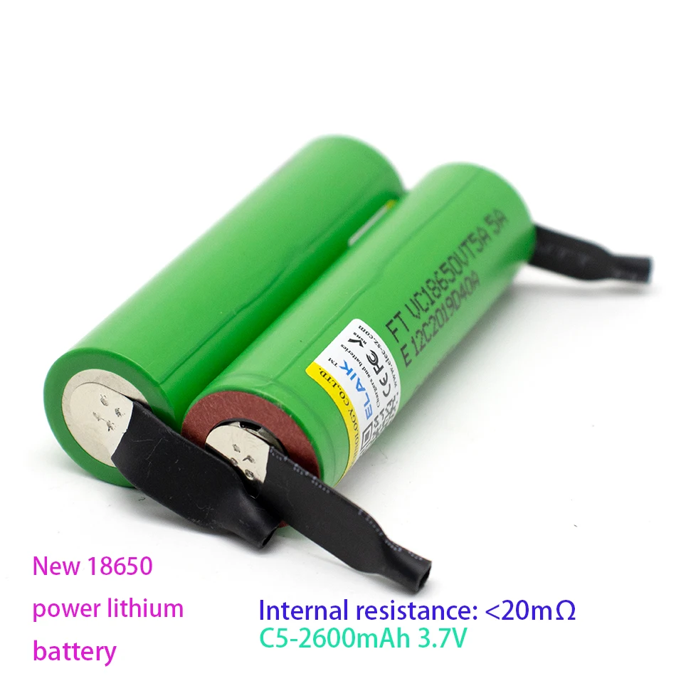 

18650 Rechargeable Lithium Battery 3.7V 2600mAh*2pcs Stable performance high quality cell power battery VTC5-Nickel sheet