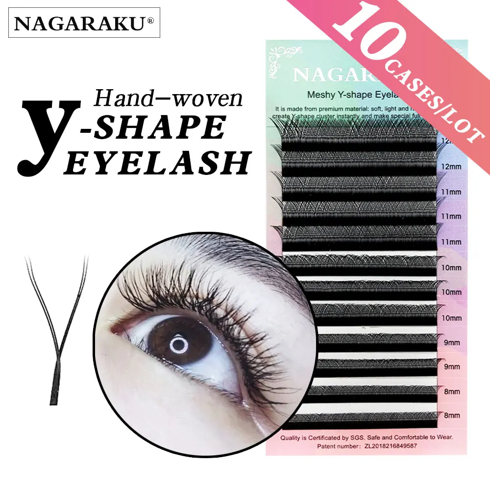 NAGARAKU 10 Cases YY Shape Hand Woven Mink Soft Light Natural Eyelashes Extension Mesh Net Cross False Eyelash Makeup