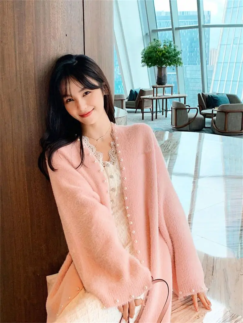 Женский длинный кардиган из искусственной норки свободная вязаная куртка на