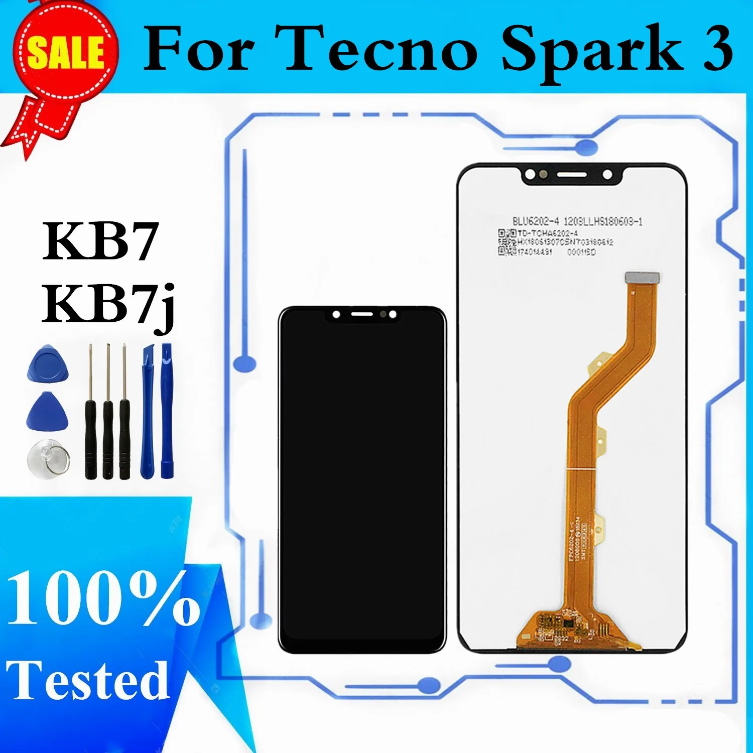 

For Tecno Spark 3 KB7 LCD Display Touch Screen Digitizer Assembly New For Tecno Spark3 KB7j Repair Replacement Parts