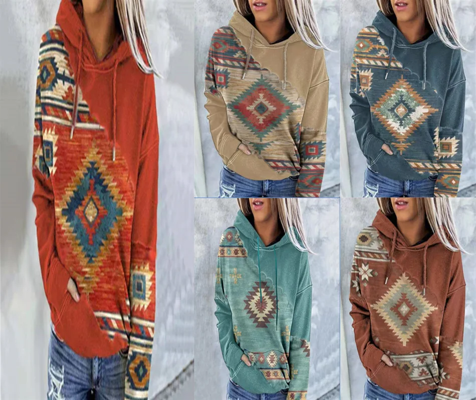 

New women's tie-dye print casual hooded sweater sweater