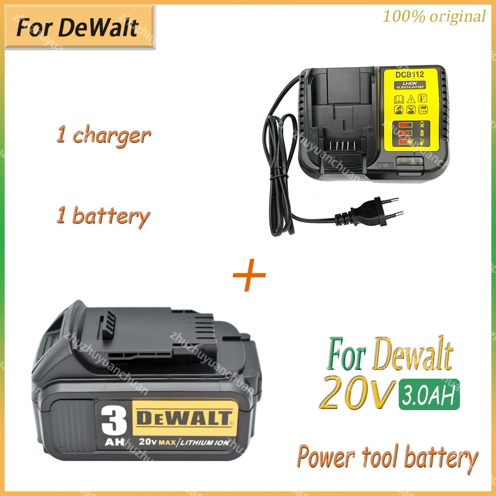 

DeWalt DCB200 Original 20V 3000mAh Rechargeable Power Tools Battery with LED Li-ion Replacement DCB205 DCB204-2 DCB206+Charger