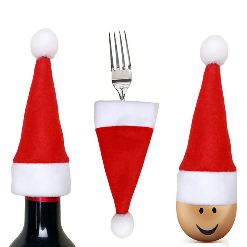

24 Pieces Mini Christmas Hats Christmas Cutlery Tableware Holders Mini Santa Hats for Silverware Holders, Wine Bottle (6*13cm)