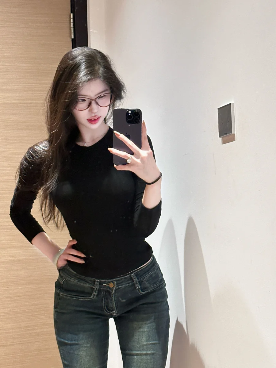 [Fart Shop] ~ Oni Set Autumn and Winter 2024 Slim fit Base Shirt Pure Desire Long sleeve Top Women