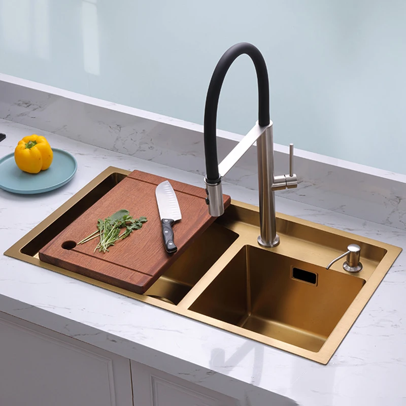 

Stainless Steel Kitchen Sink Undermount Mixer Taps Soap Dispensor Big Double Bowl Gold Sinks Bathroom Cocina Home Improvement