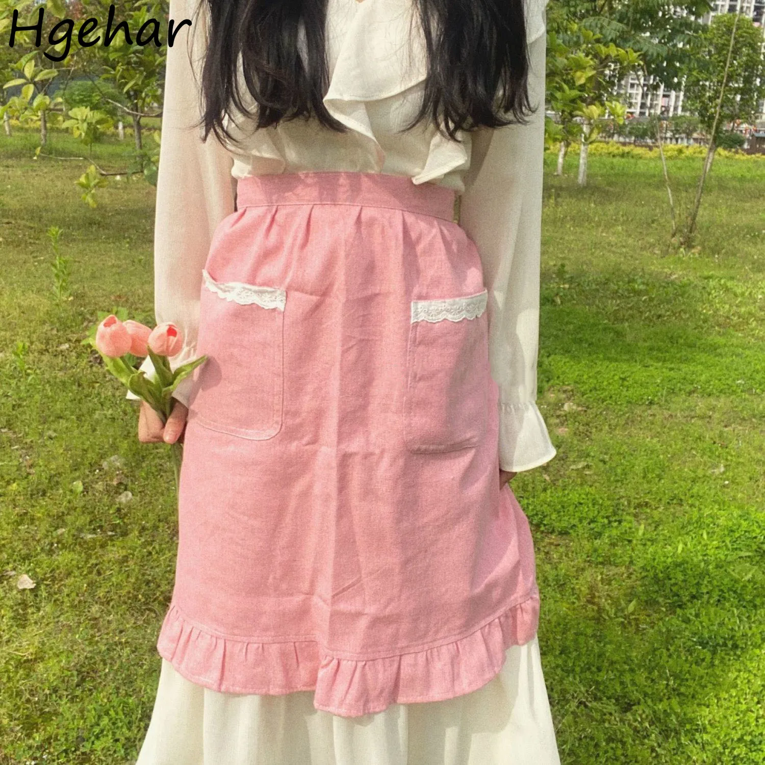 

Korean Short Apron Pocket Household Cleaning Aprons Coffee Shop Uniforms Baking Cooking Accessories Florist Gardening Pinafore