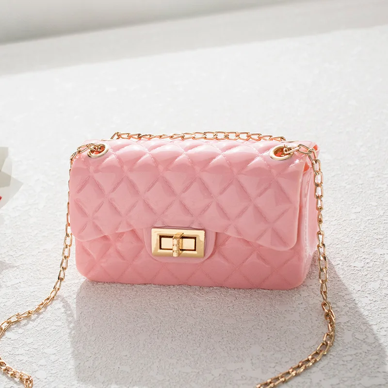

Pvc Diamond Lattice Pink Crossbody Bags for Women Korean Version Chain Pearl Jelly Bag Ladies Mini Shoulder Messenger Square Bag