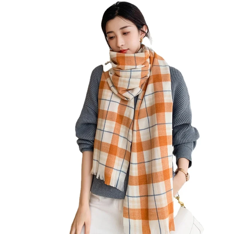 

CHENKIO Womens Scarf Korean Fashion Long Plaid Shawls Wraps Big Grid Winter Warm Lattice Large Scarves Gifts Scarf Women Luxury