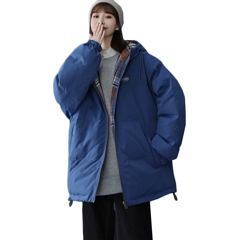 

New Winter Warm Cotton Jacket Womens Wear On Both Sides Hooded Parka Overcoat Casual Cold-proof Tooling Outerwear Abrigo Mujer