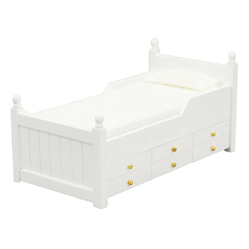 

Wood Dollhouse Bed Dollhouse Furniture Accessories 1 12 Scale for DIY Doll House